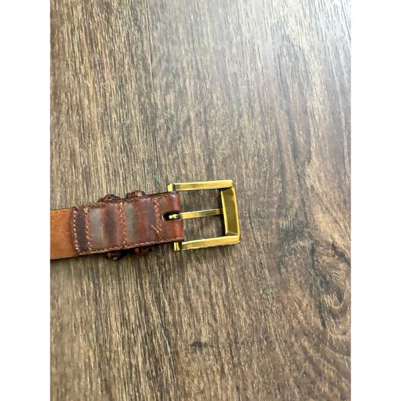 Vintage 1970s Men's Brown Leather Belt Braided Leather Detail Gold toned Buckle - Picture 9 of 11